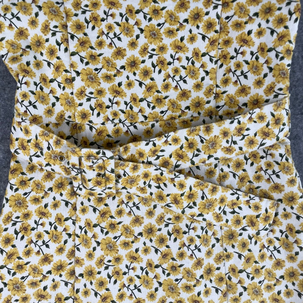 Forever 21 Sunflower Floral Mini Dress w/ Belt Yellow 90s Cottagecore Small - Picture 3 of 13